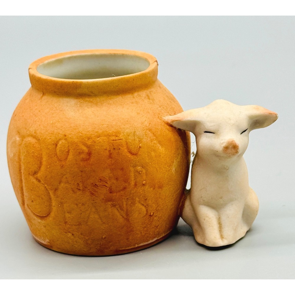 Antique German Fairing Pig Boston Baked Beans Figurine Matchstick Holder 1900s